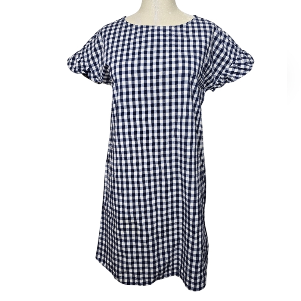 Tabitha Webb Blue White Gingham Short Cap Sleeves Shift Pullover Dress 4